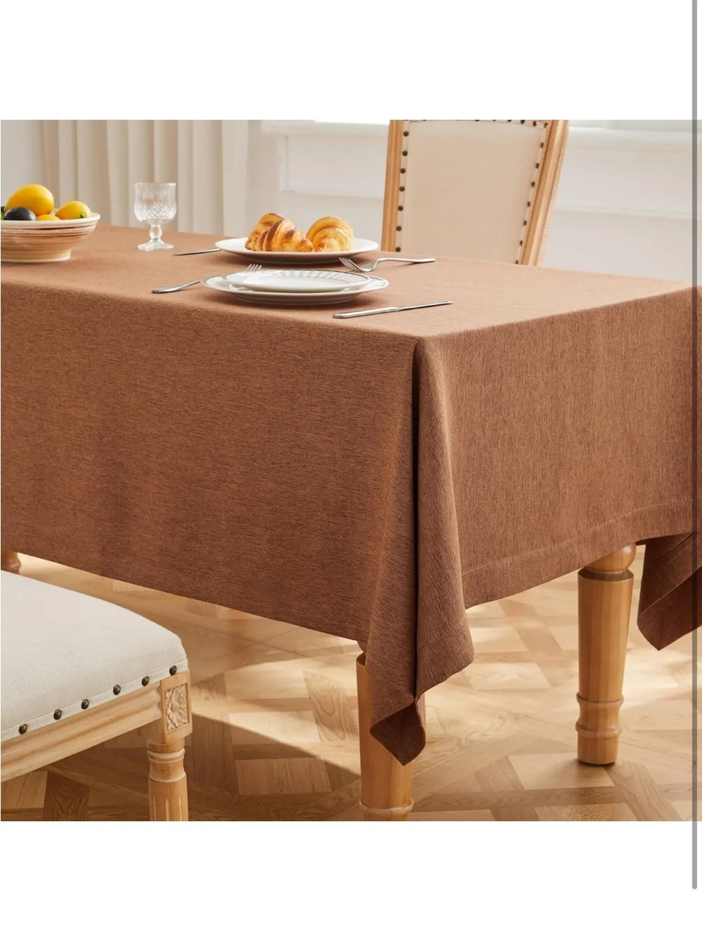 NEW Linen Textured Rectangle Heavyweight  Tablecloth, 60x104”. Caramel